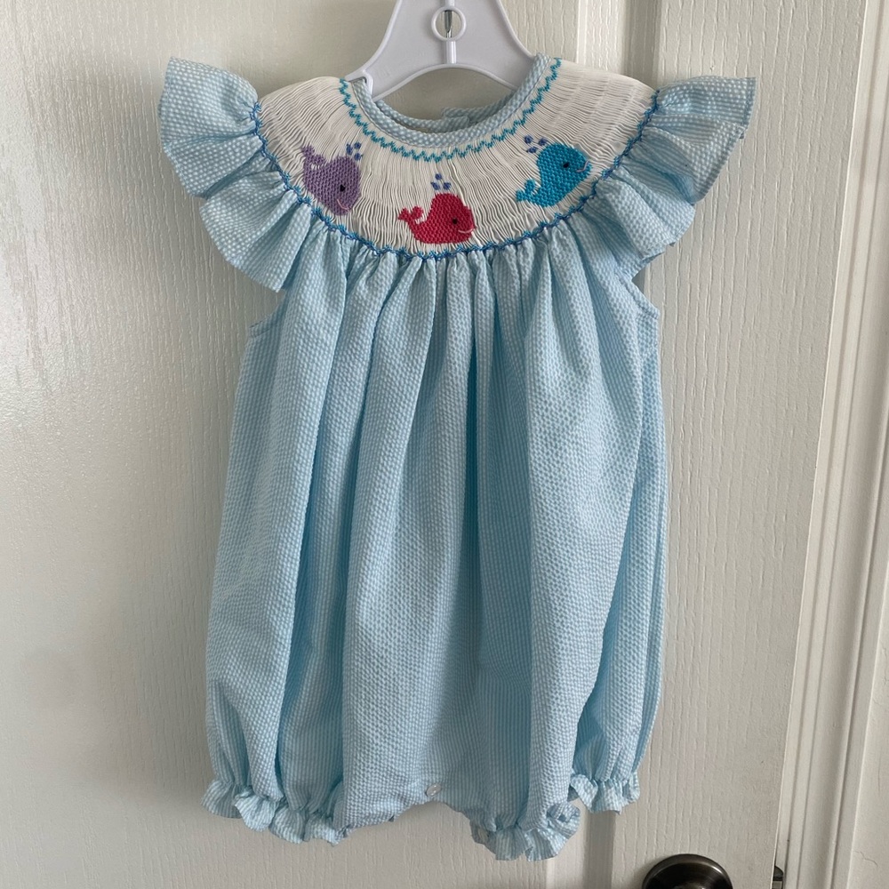 NWT Classy Couture hand smocked and embroidered romper 12M